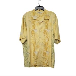 Tommy Bahama 100% Silk Yellow Tropical Short Sleeve Button Up‎ Shirt Men's XL